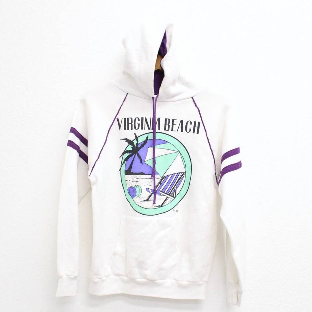 Vintage 80s Virginia Beach White Souvenir Hoodie Men’s Medium